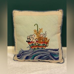 Completed needlepoint pillow - Noah’s Ark Theme - Beautiful - Unique